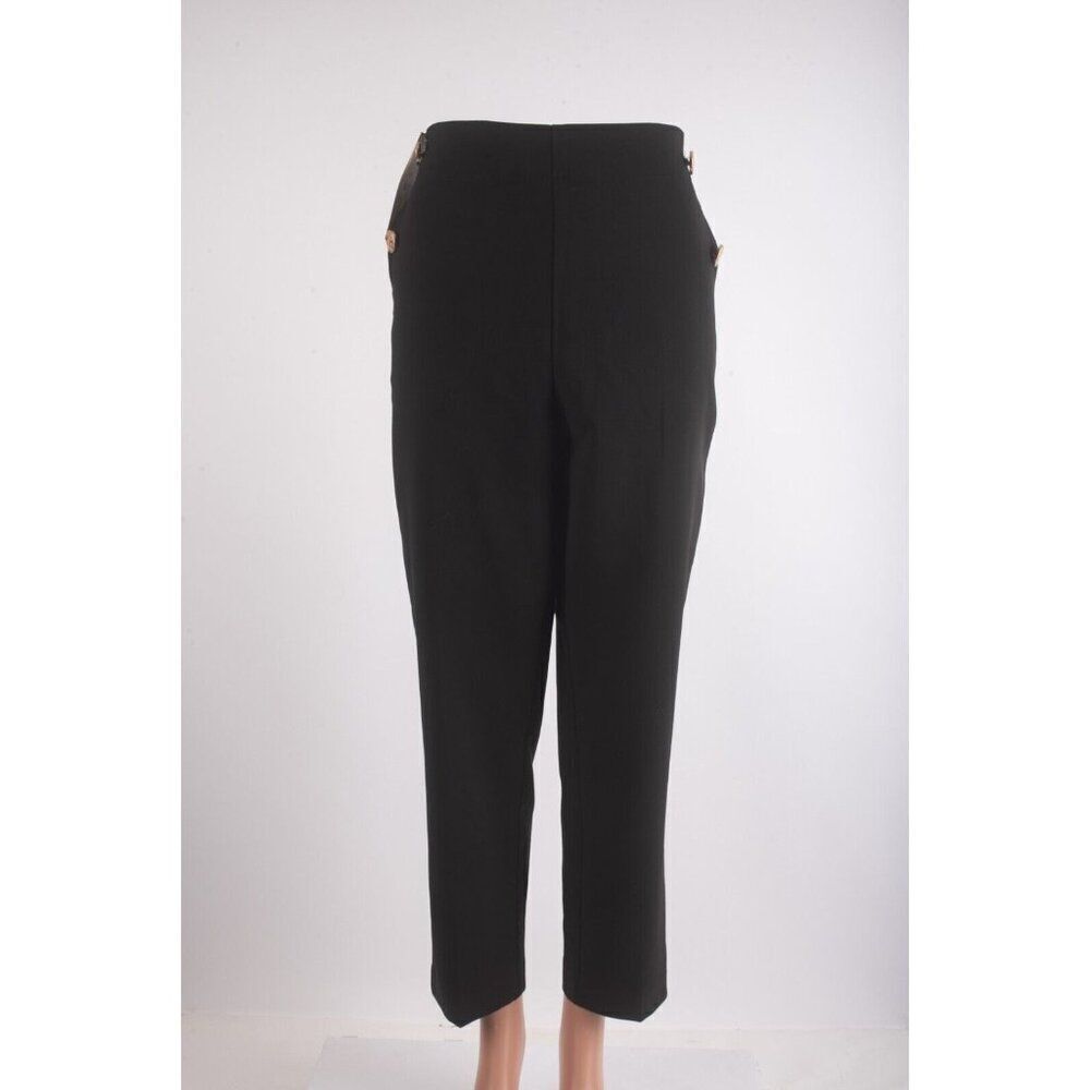 Zara Womens Pants Trousers Ankle Straight fit XS Black Gold Buttons 9929/220 NWT